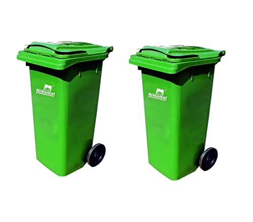 Nilkamal Plastic Wheel Garbage Dustbin 120 L (Green and Green)