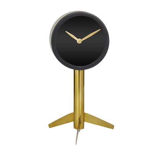 Deco 79 Stainless Steel Clock with Gold Stand, 6" x 6" x 11", Black