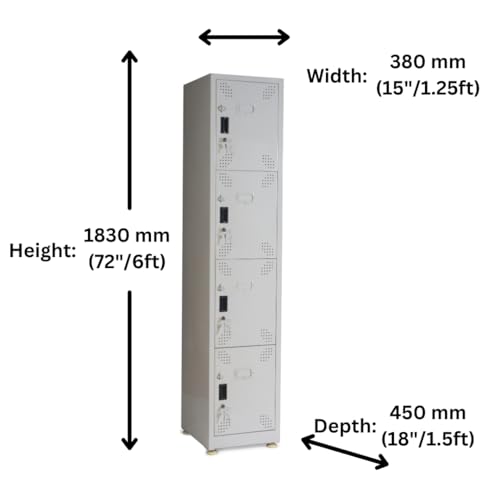 S SHUBHAM FURNITURES PVT. LTD. Steel 4 Door Locker | 4 Door Personal Locker | 4 Door Gym Locker | 4 Door School Locker | File Storage Locker Home Office | Off White