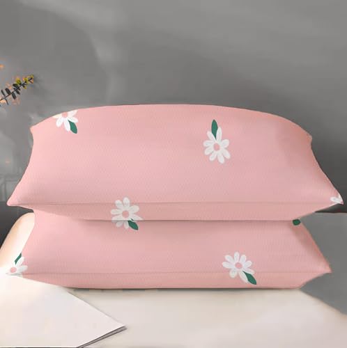 DREAMLET Premium Cotton Elastic Fitted Bedsheets with 2 Full Size Pillow Covers Double Bedsheet with All Around Elastic Supersoft 160TC Size 90×100 inches (Pink, Fitted)