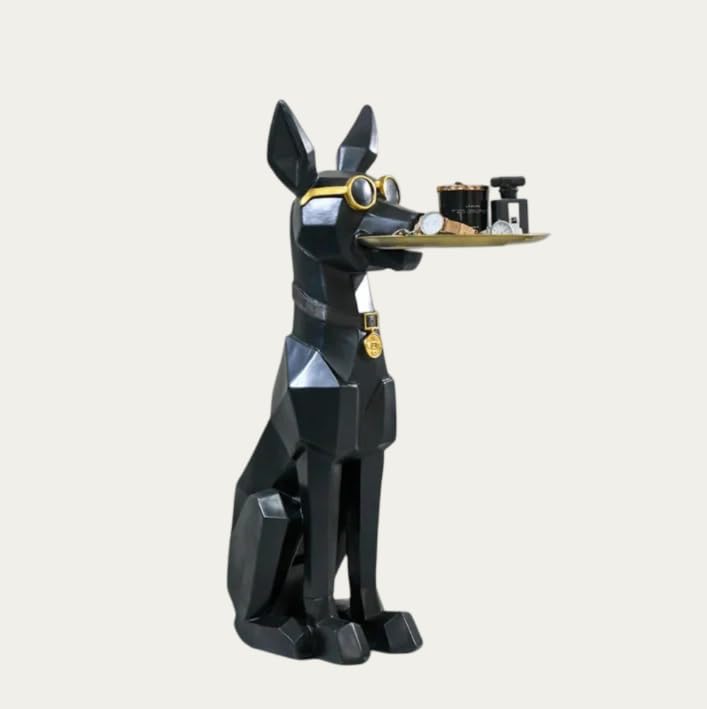 Modern Geometric Doberman Dog Statue with Ashtray, 77 cm Decorative Resin Sculpture, Black and Gold