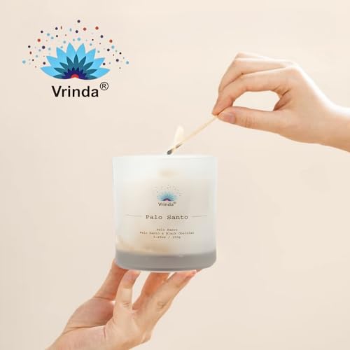 Vrinda® Palo Santo Glass Scented Candle with Crystals, Soy Blend. Approx. 5.29Oz