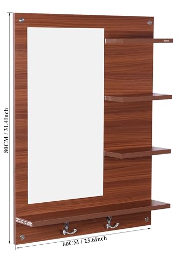 SUMWUD Bloza Wall Mount Dressing Mirror with Shelf Engineered Wood Classic (Walnut) (80X60X14 cm)