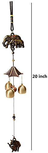 Zobro Elephant Metal Wind Chimes for Home Balcony Garden Positive Energy, Home Decor Hanging Long Brass Bells Gifts for Loved Ones 3 Bells