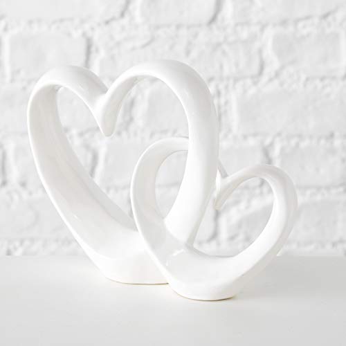 WHW Whole House Worlds Eternity Double Heart Sculpture, Decorative Modern Art, White Glazed Stoneware, 10 1/4 Inches Tall