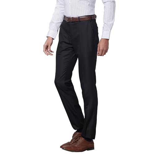 Raymond Men's Slim Fit Polyviscose Blend Flat Front Structure Pattern Black Formal Trouser (Size: 34)-RMTS04735-K8