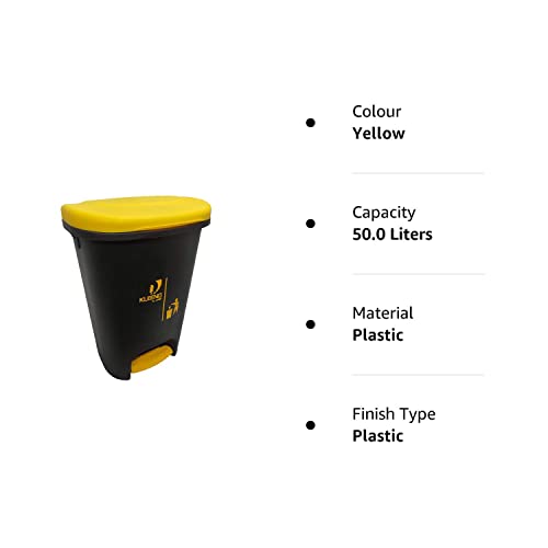 Cello Plastic Pedal Step-On Garbage Dustbin 50 Ltr, Black-Yellow