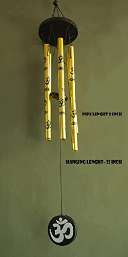 Arnav Feng Shui Metal Wind Chimes with Om Printed on Five Pipes for Good Luck (Golden)