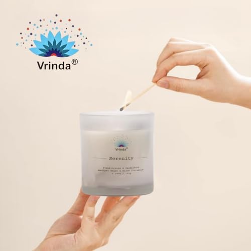 Vrinda® Serenity Glass Scented Candle with Crystals, Soy Blend. Approx. 5.29Oz