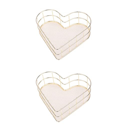 Metal Heart Jewelry Tray Dish: 2pcs Golden Ring Dish Trinket Wrought Iron Storage Holder Vanity Valentine Wedding Decoration