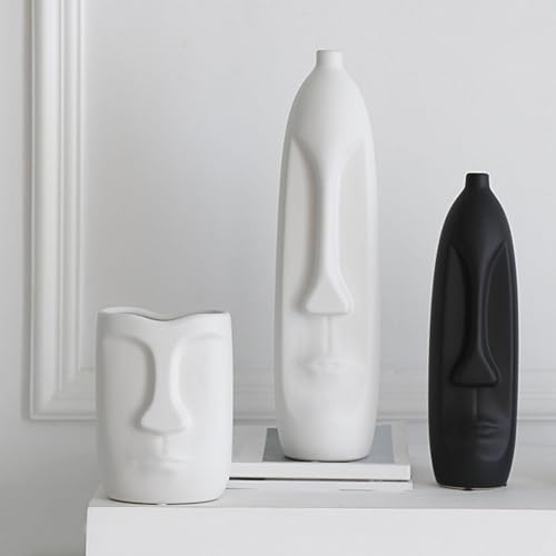 MYADDICTION Human Face Ceramic Vase Practical Home Decor for Cabinet Living Room Bedroom 10cmx39cm White