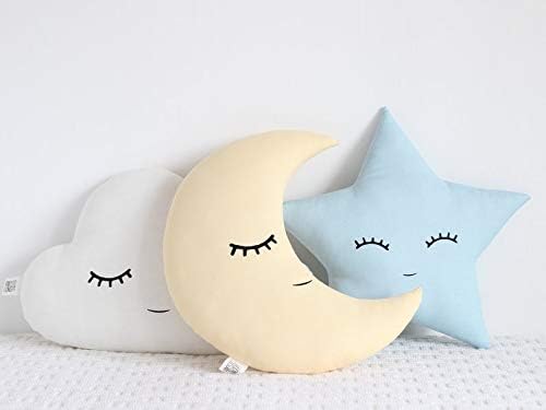 The Purple Tree Cute Cloud Moon Star Cot Cushion (Pack of 3 , 16x16 inch , Velvet) kids cushion , soft toy , soft plush pillow , cot cushion , nursery décor , Baby Cushion