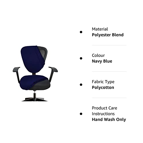 HOTKEI Navy Blue 2 Piece Office Chair Cover Pack of 1 Stretchable Elastic Polyester Blend Removable Washable Office Computer Desk Executive Rotating Chair Seat Covers Slipcover Protector