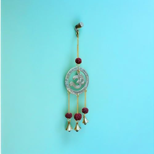 Asha Enchant Decor Brass Symbol Om Rudraksh Wind Chimes for Positive Energy, Perfect for Home Office, balcony, Pooja Room, Temple with Sweet Sound 8 cm Length, 26 cm Height