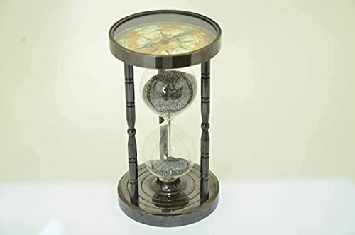 Brass Handmade 5 Min Sand Timer Hourglass Sand Clock with Unique Compass Antique Finish Beautiful Handcrafted Ideal for Best Gift Item by TENABLE Nautical MART