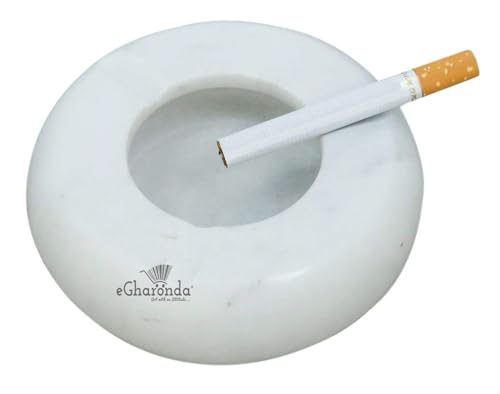 eGharonda Handmade White Marble 4 Inch Round Tabletop Ashtray for Home/Office/Hotel/Restaurant/Gifts