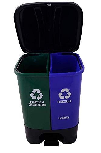 Nayasa superplastt Twin Bin Dry and Wet Waste Dustbin (35 L), Plastic, Green and blue, Step-On