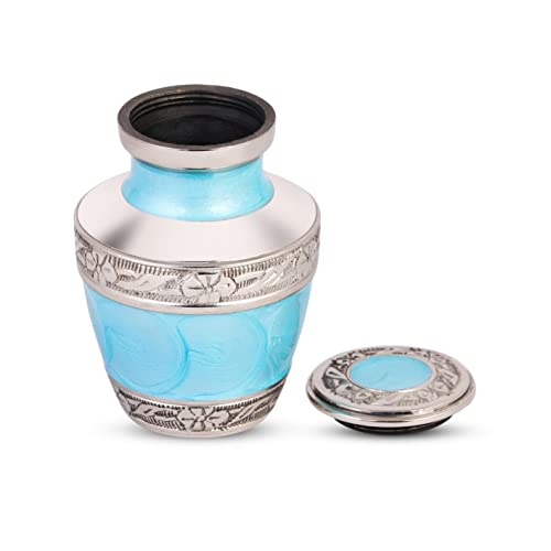 THE ASCENT MEMORIAL Azure Blue Small Urns for Human Ashes - Small Keepsake Box with Velvet Carry Bag and Funnel - Mini Urns Small for Human Ashes (Small S1, Azure Blue)