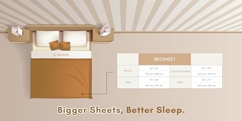 Belong 100% Organic Cotton 300 TC Queen/Double Size Premium Bedsheet with 2 Pillow Covers, Plain Bedsheet 94'' X 104" inch (Brown)