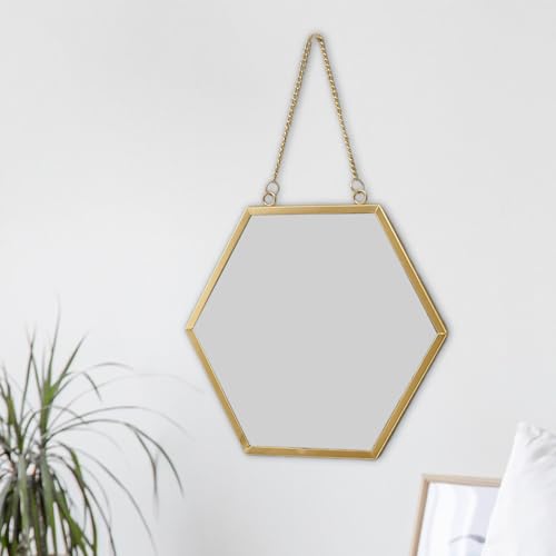 ATORSE® Wall Hanging Mirror Metal Frame Mirrors for Apartment Dressing Room Entryway 28.5cmx25cm Hexagon