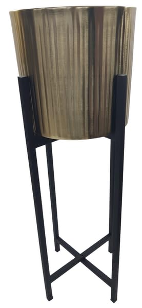 INDIAN DECORMART Large Metal Floor Gold Pot with Black Stand for Indoor Living Room Balcony Terrace Office Home and Garden