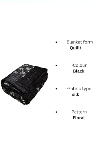 Indiafab Textiles Silk Cotton Soft Jaipuri Razai, Traditional Double Bed Winter Heavy Quilt Blanket (85X100 inches) (rama Black, Queen) (Double Bed) (King)