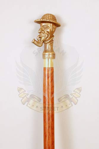 Spartan Street Antique Brass Sherlock Holmes Handle Wooden Crafted Wooden Shaft Walking Cane