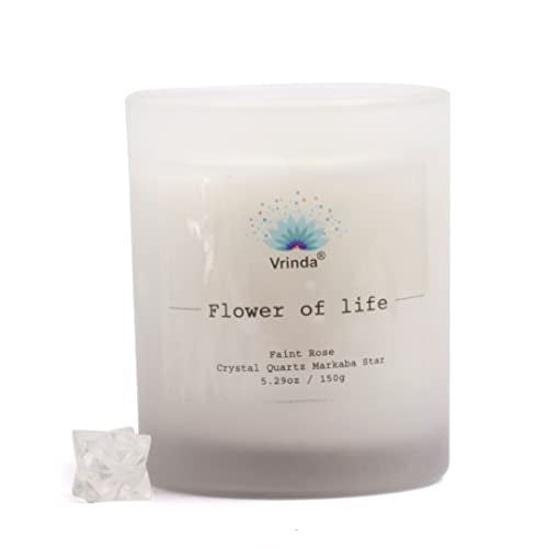 Vrinda® Flower of Life Glass Scented Candle with Crystals, Soy Blend. Approx. 5.29Oz