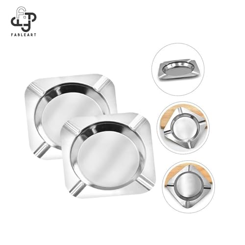 Fableart Square Ash Tray with 4 Grooves - Durable Stainless Steel Design for Indoor and Outdoor Use - Perfect for Home, Office, and Patio