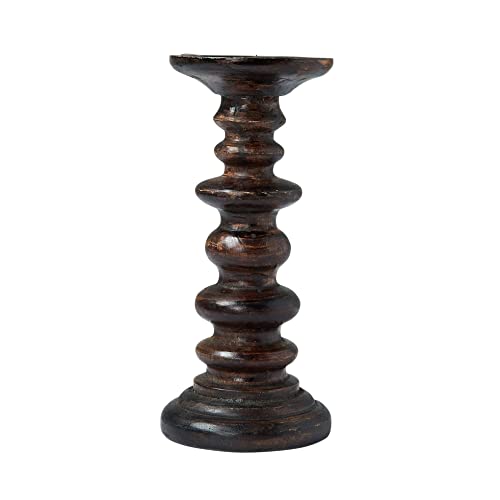 Creative Co-Op Carved Wood, Natural Pillar Candle Holder