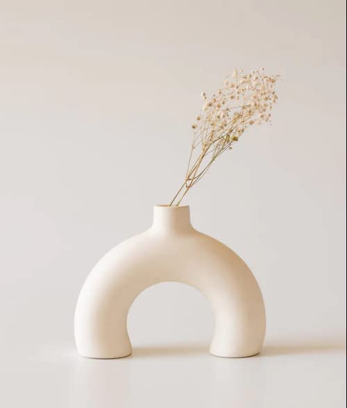 Bumbleberry - White Half Donut/Ring Vase | Flower Vase | Ceramic Vase | Pampas Grass Vase | Home Decor Centrepiece | Decor Showpiece 6 Inches (Pack of 1)