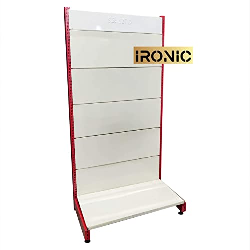 IRONIC Slotted Channel Rack | Grocery Rack | Multipurpose Adjustable Iron Rack for Kitchen, Shops and Book Shelf | Red & Ivory (Wall Rack 6FEET X 3FEET) 5 SHELFS (RED), Iron