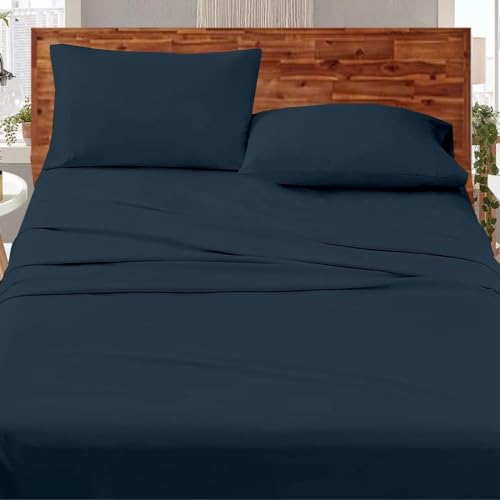 Premium Hotel Quality Cotton Bedsheet & Pillow Cover Set of 2 Room Décor Item for Bedroom - Navy Blue Solid_King