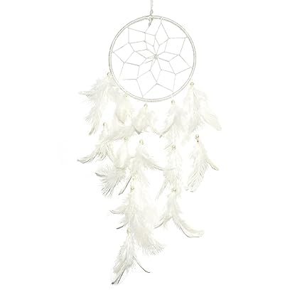 Siyaram Gallery Dream Catchers Wall Hangings Feather Wind Chimes for Car Bedroom Handmade Wall Décor & Home Decorative Items Lenght : 30 cm | (White)