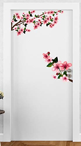 DivineDesigns™ Flowers Corner Floral Door Sticker | Sticker for Living Room, Bedroom, Office (Vinyl, Standard, Multicolour)