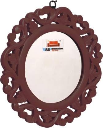 VAS Collection MDF Mirror Frame for Wall Decor,Bedroom,Living Room,Bathroom & Hallway,14"x14" (Brown),Round