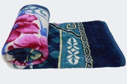 OMAJA HOME Blue Printed Double Mink Blanket for Heavy Winter