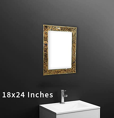 Cheval Glass Beveled Rectangle Shaped Designer Mirror with Water Resistant Synthetic Fiber Wood Made - (18 X 24 Inches, Gold)