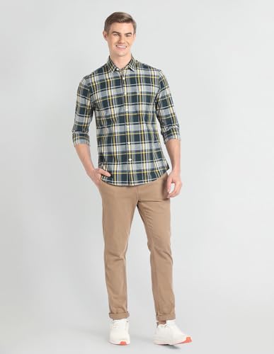 U.S. POLO ASSN. Men's Checkered Slim Fit Shirt (UDSHT0719_Green