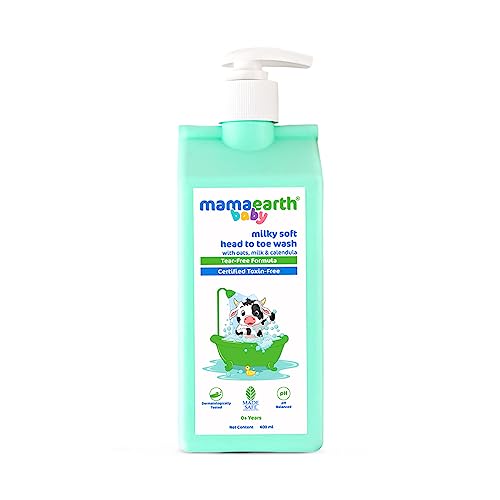 Mamaearth Milky Soft Head to Toe Wash With Oats, Milk, and Calendula for Babies- 400 ml 2-in-1 Tear-Free Body Wash & Shampoo | Moisturizes and Soothes Skin