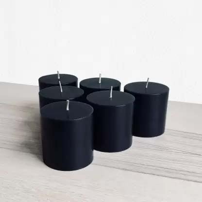 CD Crafts Pillar Candles Set of 6 | Dripless | Smokeless | Odourless | Pillar Candles for Home Decor (Black Pillar), (3 by 4 inches)