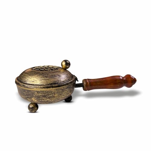 DOKCHAN Iron dhuni with Wooden Holder for Lohan dhoop dhuni, for Pooja, Temple, Home/use Diwali Special Pooja dhoop dhuni with Wooden Holder (Small)