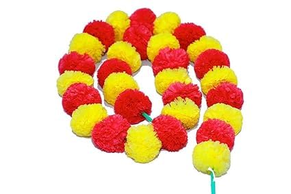 Calveir Genda Phool Artificial Marigold Fluffy Flower/Genda Phool Garlands String For Diwali, Navratri, Durga Pooja Festival Office Decoration 5 Feet (Ramdom, 15)