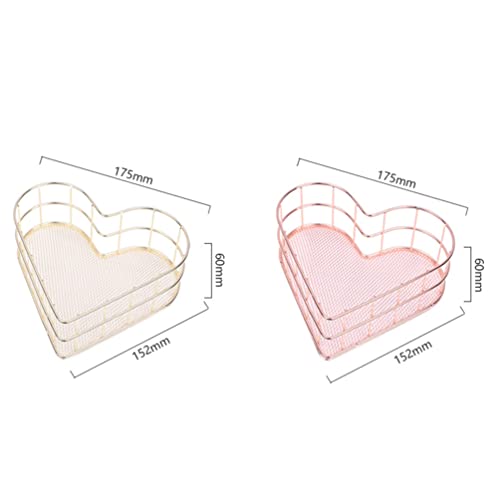 Metal Heart Jewelry Tray Dish: 2pcs Golden Ring Dish Trinket Wrought Iron Storage Holder Vanity Valentine Wedding Decoration