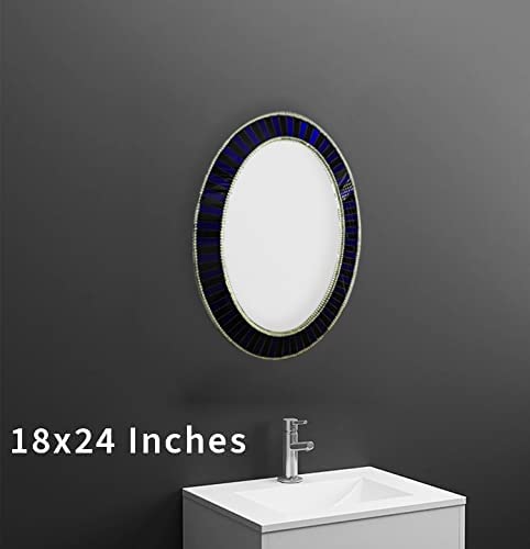 Cheval Glass Beveled Designer Oval Wall Mirror for Home Decor with MSDF and Hooks - (18 X 24 Inches, Blue)