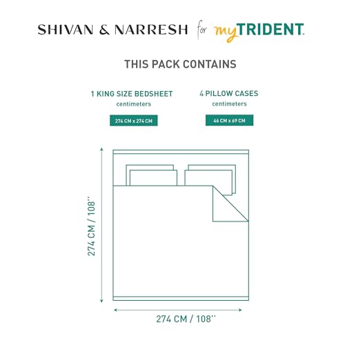 MYTRIDENT Shivan and Narresh Collection, Trident Bedsheet for Double Bed, 100% Cotton Bedsheet, 400 TC, Luxury, Premium bedsheet, King Size Bedsheet with 4 Pillow Covers - Surocco