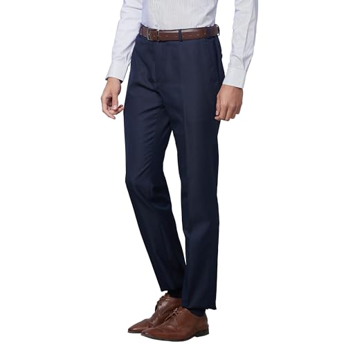 Raymond Men's Slim Fit Polyviscose Blend Flat Front Structure Pattern Dark Blue Formal Trouser (Size: 34)-RMTS04735-B8