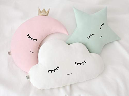 The Purple Tree Cute Cloud Moon Star Cot Cushion with Crown (Pack of 3, 16x16 inch, Velvet) Kids Cushion, Soft Toy, Soft Plush Pillow, cot Cushion, Nursery décor, Baby Cushion