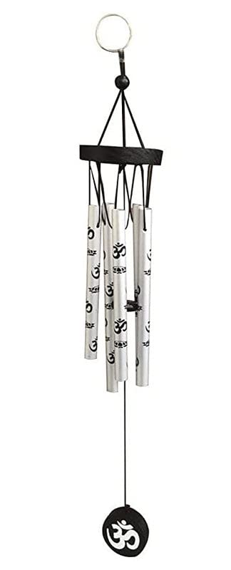 TRT-Sales Feng Shui Metal 5 Pipes Wind Chime with Om for Positive Energy (Silver, Small)