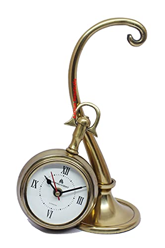 Nauticalia Antique New Simple Look Brass Antique Finish, 10 Inches Moon Stand Table Clock for Living Room and Office, Spring Wound Clock